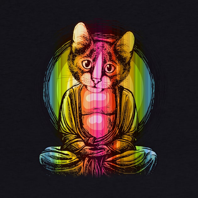 Rainbow Cat Buddha Cute Zen Buddhist Meditation Design by fizzyllama